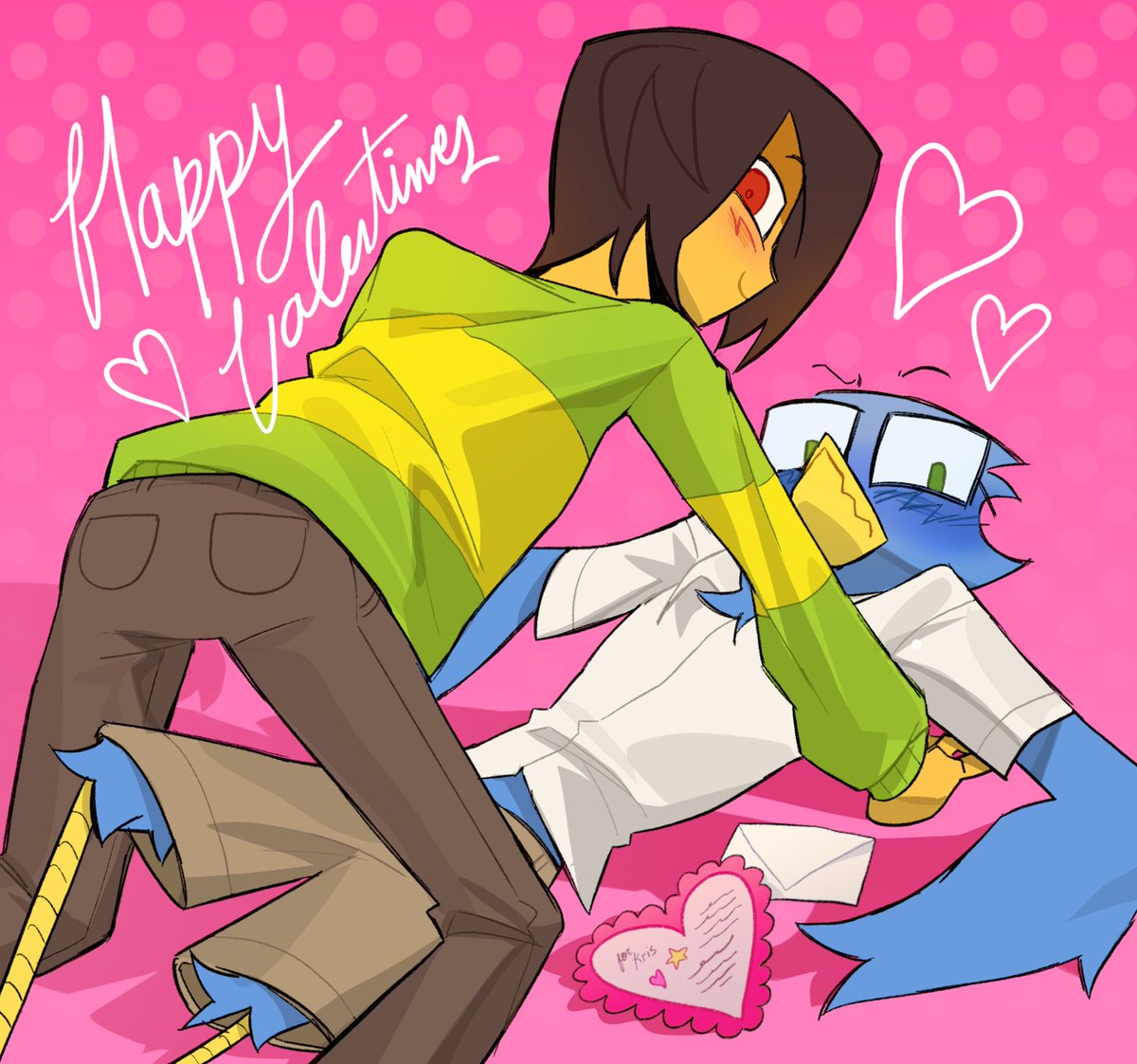 _aesaraa's tweet photo. actual drawing i did for valentines early this year before chapter 5 and i was RIGHT!!!!!!!!!!!!! #kerdly #deltarune https://t.co/dF3PLii9Di