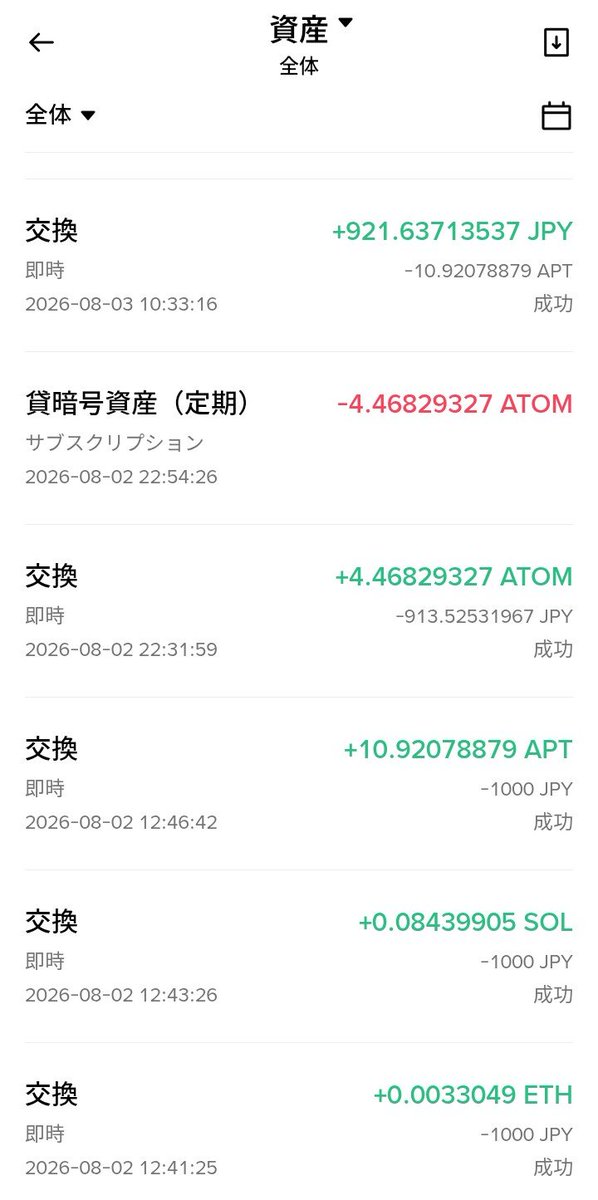 midorin_36's tweet photo. 【その後 #Binancejapan は #BTCJPY #ETHJPY #SOLANA （JTXから入庫分） #APT $ATOM で分散作戦にしていましたが日本円に交換。

結局 $ATOM のみで様子見ることにしました🥹】

PayPay証券は某銘柄千円分ロング
追加しましたが、あえてまだ非公開で🤣

各種お返しはゆっくり順次対応させて頂きます🫡 https://t.co/sIjRekTURf