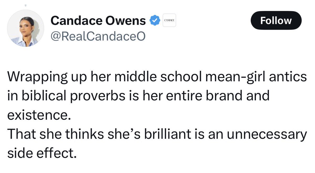 Fair_and_Biased's tweet photo. I watch Allie Beth’s show all the time.

She’s ANYTHING BUT a “middle school mean-girl.” 

@conservmillen is measured and biblical. 

@RealCandaceO has waged a 10 month war on a murdered man’s wife.

Candace didn’t have a word of scorn for Allie until Allie called her out on it (with more grace than I could have mustered). 

Know them by their fruit.

Go watch both shows and see for yourself.