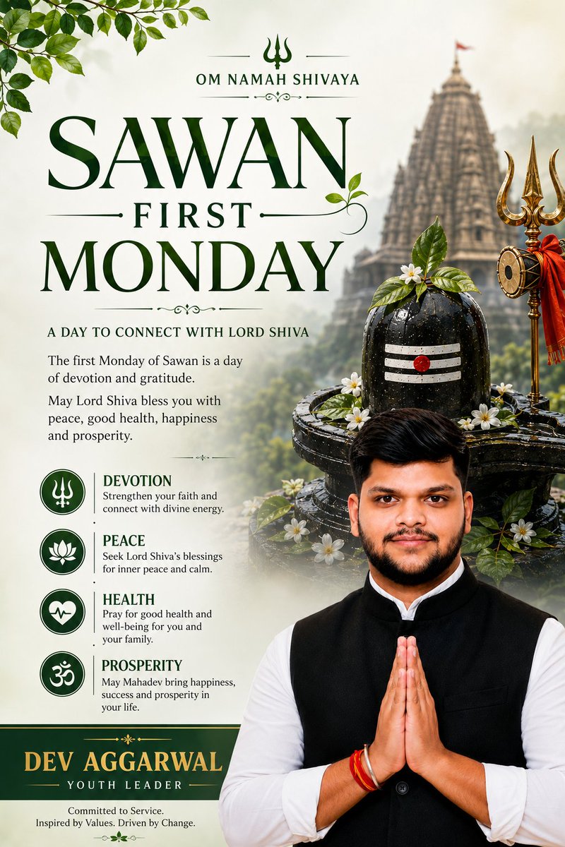 DevAggarwal0100's tweet photo. Wishing everyone a blessed First Monday of Sawan. May the divine grace of Lord Shiva inspire strength, wisdom, and happiness in every step of life.
Om Namah Shivaya. https://t.co/Kvg0UQULQA