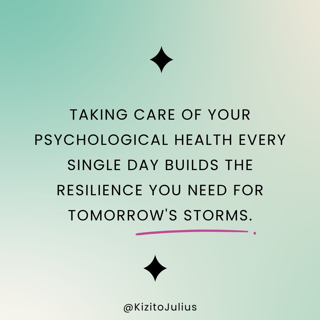 JuliusKizito10's tweet photo. Taking care of your psychological health every single day builds the resilience you need for tomorrow's storms.
Small daily habits of self-care and mental well-being aren't just about feeling good right now—they are your armor for the future.
#MentalHealth #Vision2040 https://t.co/Y6ZQYLU2wV
