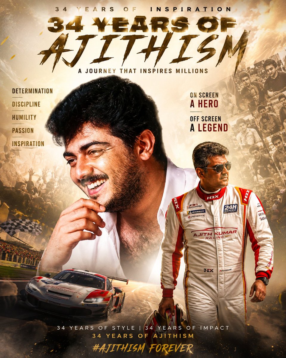 iamrajesh_pov's tweet photo. One Man 🔥 Millions Of Memories &amp; Inspiration To Millions... 
34 Years Of Style &amp; Impact... 
#AK Fan Forever... 
#34YearsOfAjithKumar https://t.co/w2S8LL7T5m