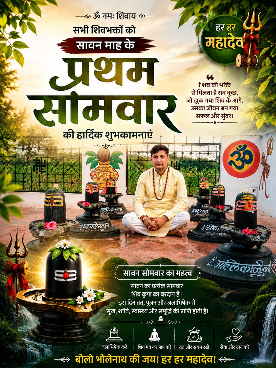 RahulVijay001's tweet photo. प्रथम सावन सोमवार पर देवाधिदेव महादेव से यही प्रार्थना है कि सभी के जीवन में सुख, शांति, स्वास्थ्य और समृद्धि बनी रहे।
हर हर महादेव 🙏🔱
#सावन_सोमवार #SawanSomwar #हर_हर_महादेव #FirstSawanMonday #HarHarMahadev #Mahadev #Sawan2026 #महादेव #OmNamahShivaya https://t.co/4Q3fvFchvt