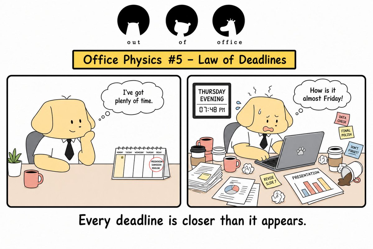 TPRIndia's tweet photo. Office Physics #5 - Law of Deadlines
#OOO #Episode289 #lifeatwork #experiences #learning https://t.co/7AxvSOgi5W