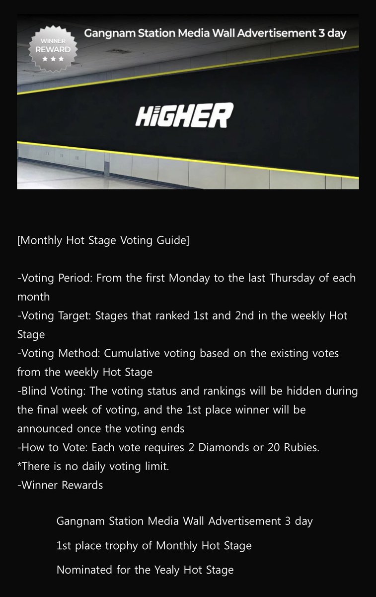 rubymmayy's tweet photo. 📢 ฝากทึเมช่วยรีทวิตกระจายข่าวค่า🥺🙏🏻

#HYUNHAYO มีรายชื่อเข้าชิง Monthly Hot Stage ทางแอป Higher ตอนนี้อยู่ที่ อันดับ 1 แต่ Gap ห่างอันดับ 2 ไม่เยอะ🚨

🏆ผู้ชนะอันดับ 1 จะได้ถ้วยรางวัล
- ขึ้นป้ายที่ Gangnam Station Media Wall Advertisement, Korea ( 3 วัน )
- เข้าชิง Yealy Hot Stage

ทึเมคนไหนที่มีรูบี้สามารถนำมาลงโหวตได้นะคะ🔥

20รูบี้ = 1 โหวต สามารถโหวตได้ไม่จำกัดครั้ง

🔗: https://t.co/cfmdi8TmuK
🗓️: ปิดโหวต 24/08

🚨สามารถเก็บรูบี้แล้วลงโหวตได้ทุกวัน ไม่จำกัด จนกว่าจะปิดโหวต🚨

#ทึเมจ๋าลุยโหวต