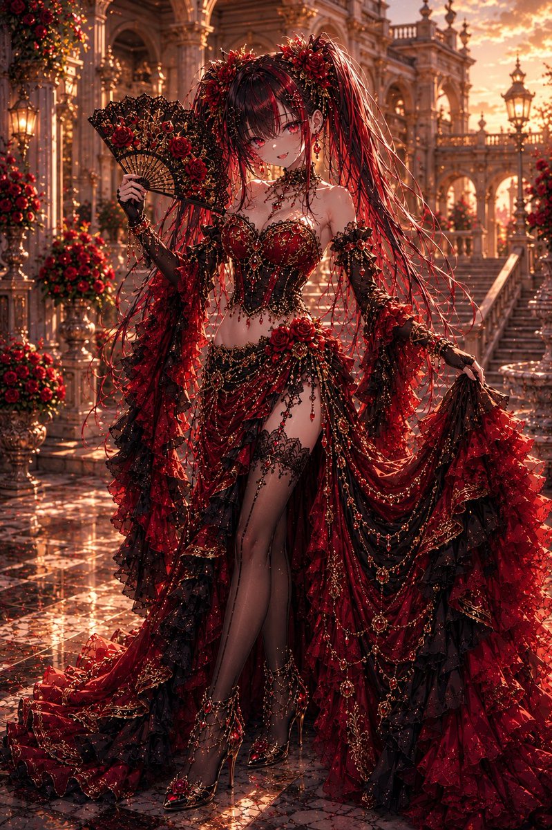 ENJU1123PIPI's tweet photo. 📢 衣装プロンプト作成したよ✨

【第48弾】

『フラメンコドレス』

可愛くないですか？🤭

あと、衣装リクエスト受け付けてるのでお気軽に❗️🤭

【使い方】
① リプ欄のプロンプトをコピー
② ChatGPTやお使いのAIに貼り付け
③ ベース画像を添付

【お願い📍】

このプロンプトで
画像を作ったら

#るん衣装プロンプト

をつけて
投稿してほしいな✨
(引用欄に出ないことも多いので🥺)

話したことない方も
お気軽にどうぞ🌸

たくさんの
素敵なイラスト待ってるねー❗️

#AIイラスト好きさんと繋がりたい

✳️過去衣装はハイライトにまとめてあります✨

（プロンプトは
リプ欄に貼るね👇）