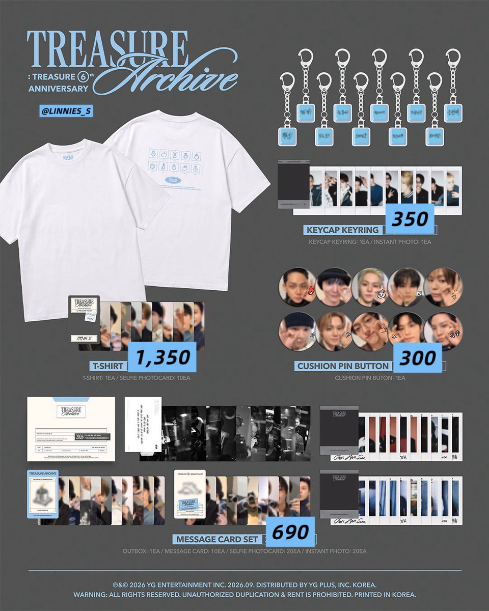 linnies_S's tweet photo. [PRE] TREASURE ARCHIVE : TREASURE 6th ANNIVERSARY

✶ ราคารอบแรก 900฿ 
✶ เลือกส่งกลับ ✈️/🛳️ 
✶ merch ราคาตามภาพ รอบเดียว
👉🏻 https://t.co/slue7xXYqX 
🧁 อ่านรายละเอียดในฟอร์มก่อนสอบถาม

#TREASURE #트레저 
#ตลาดนัดtreasure #ตลาดนัดเด็กสมบัติ https://t.co/Sf4IsTQTbL
