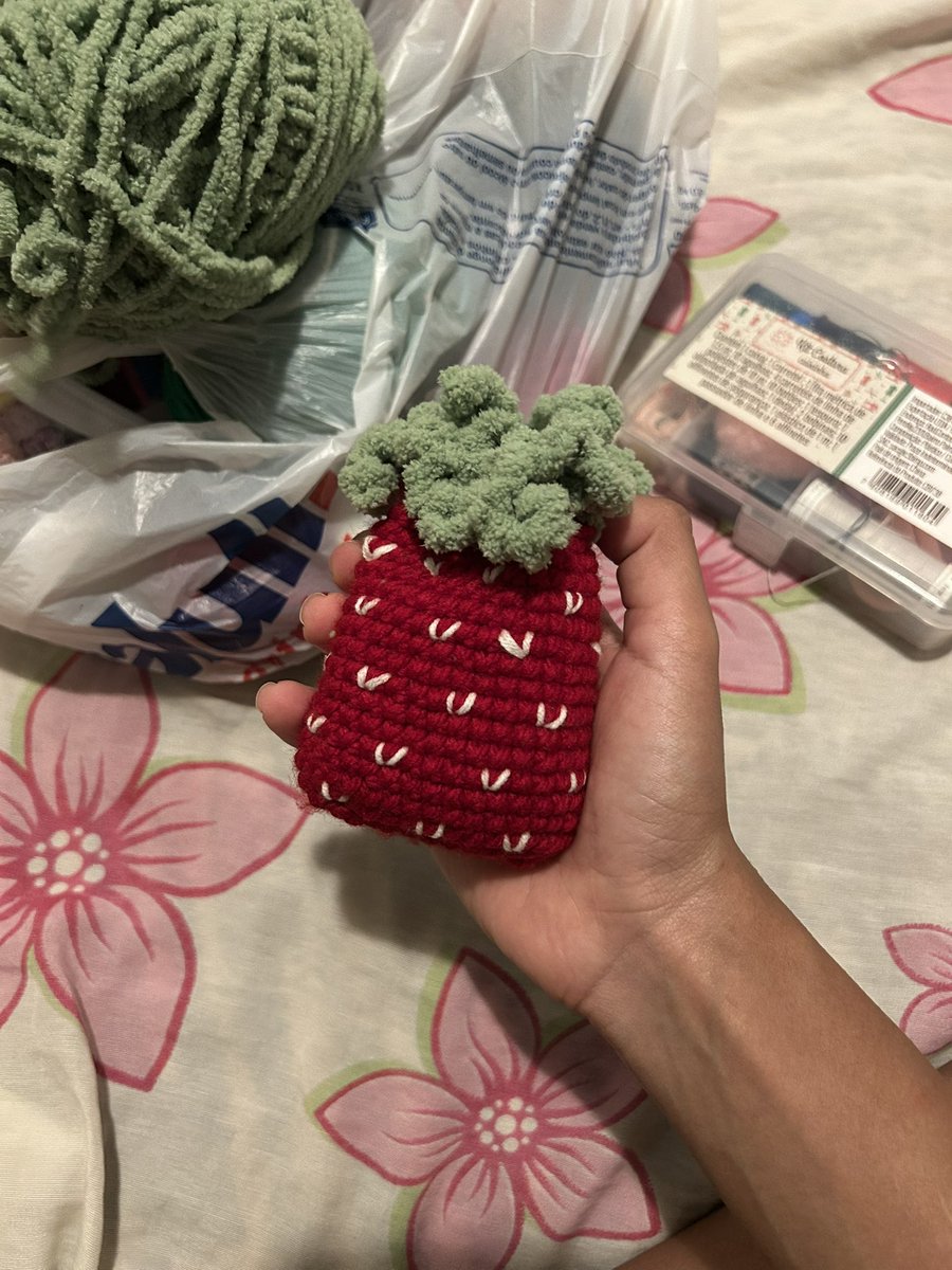 Cachos_de_Uvas's tweet photo. Comprei um fone novo então resolvi fazer uma bolsinha pra ele 🍓 https://t.co/mAexTkR9CF