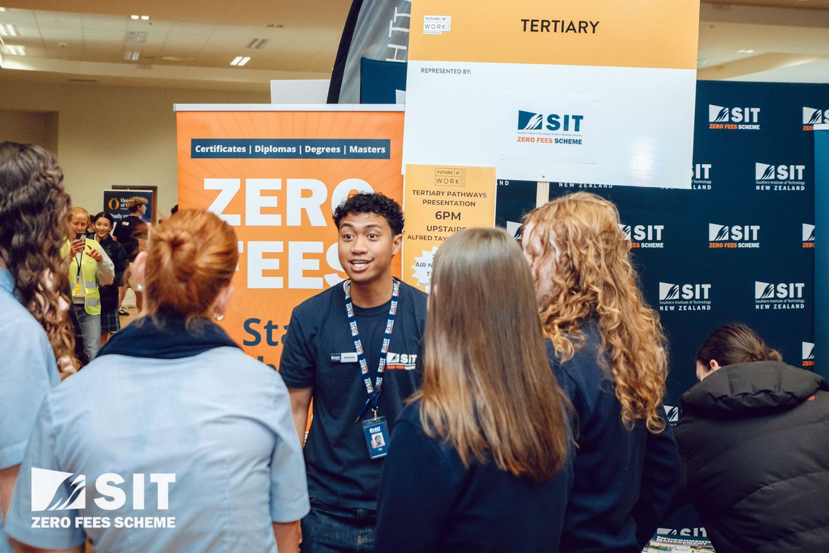 sit_nz's tweet photo. A few snapshots from the Future of Work 2026 #Expo in #Blenheim, where our #SchoolLiaison team connected with #secondarystudents to discuss study pathways, career opportunities, and the original #SITNZ #ZeroFeesScheme. https://t.co/bpLDBEUC56