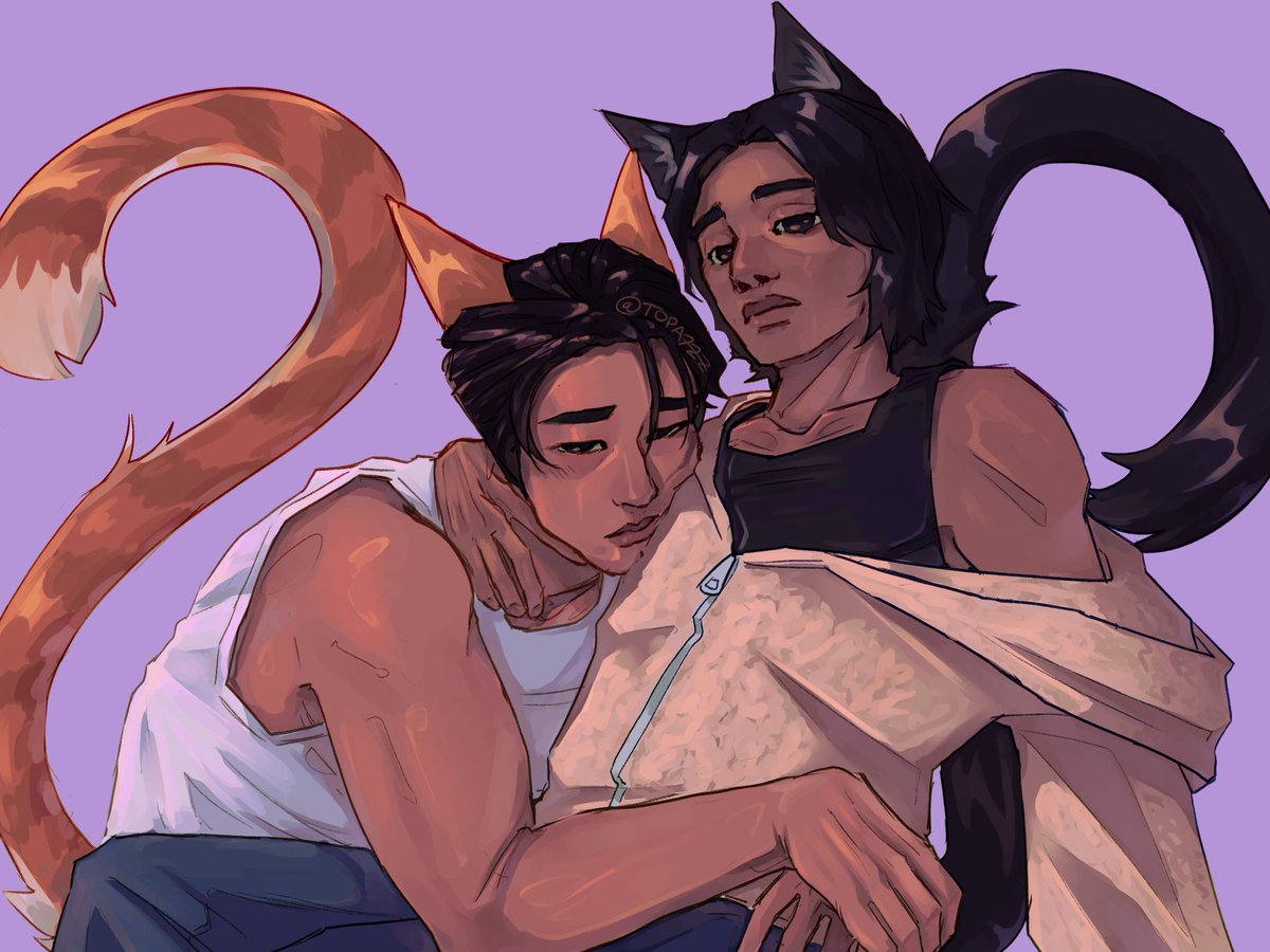 TOPA7ZZ's tweet photo. clingy cats woosan 🐈🐈‍⬛ 

#fanart #ateez #wooyoung #san https://t.co/3hshGEvqpk