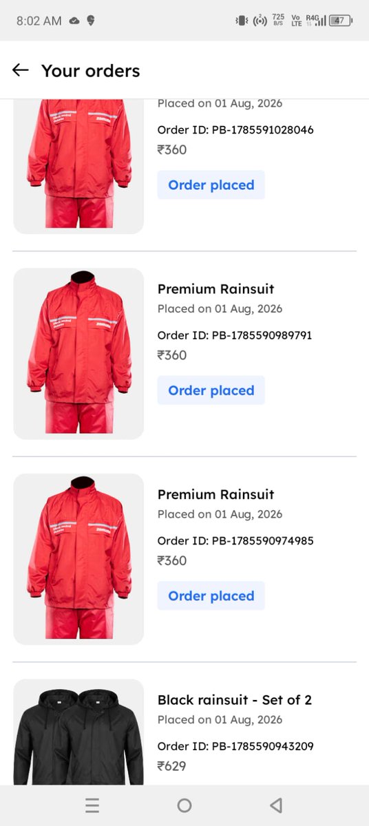 AtanuMo42171410's tweet photo. @deepigoyal Hi Zomato, multiple rain suit orders were placed by mistake on my account within minutes. They're still in "Order Placed" status, but support refused cancellation. Please review this unintended duplicate order case and help cancel them. Thank you. https://t.co/n6KfU6HmLR