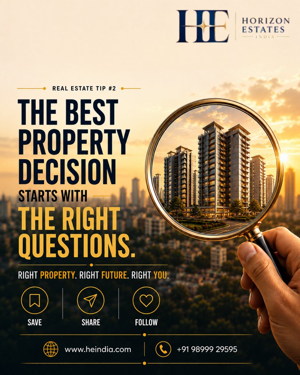 HEIndia's tweet photo. Buying property? 🏡

Ask these 5 questions before you invest. Smart decisions start with the right checklist.

💾 Save | 🔁 Share
📞 +91 98999 29595
🌐 https://t.co/z9Kq5mqtCN

#RealEstateTips #PropertyInvestment #HomeBuying #HorizonEstatesIndia https://t.co/xVRd2gQ7hi