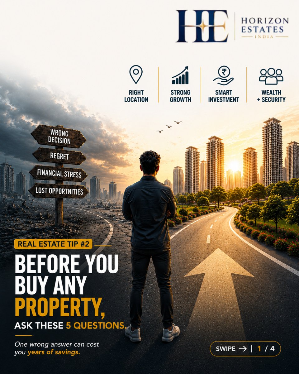 HEIndia's tweet photo. Buying property? 🏡

Ask these 5 questions before you invest. Smart decisions start with the right checklist.

💾 Save | 🔁 Share
📞 +91 98999 29595
🌐 https://t.co/z9Kq5mqtCN

#RealEstateTips #PropertyInvestment #HomeBuying #HorizonEstatesIndia https://t.co/xVRd2gQ7hi