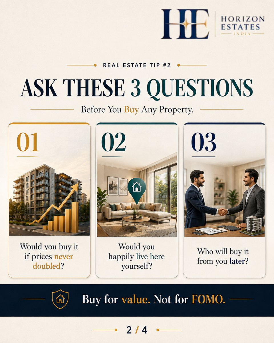 HEIndia's tweet photo. Buying property? 🏡

Ask these 5 questions before you invest. Smart decisions start with the right checklist.

💾 Save | 🔁 Share
📞 +91 98999 29595
🌐 https://t.co/z9Kq5mqtCN

#RealEstateTips #PropertyInvestment #HomeBuying #HorizonEstatesIndia https://t.co/xVRd2gQ7hi