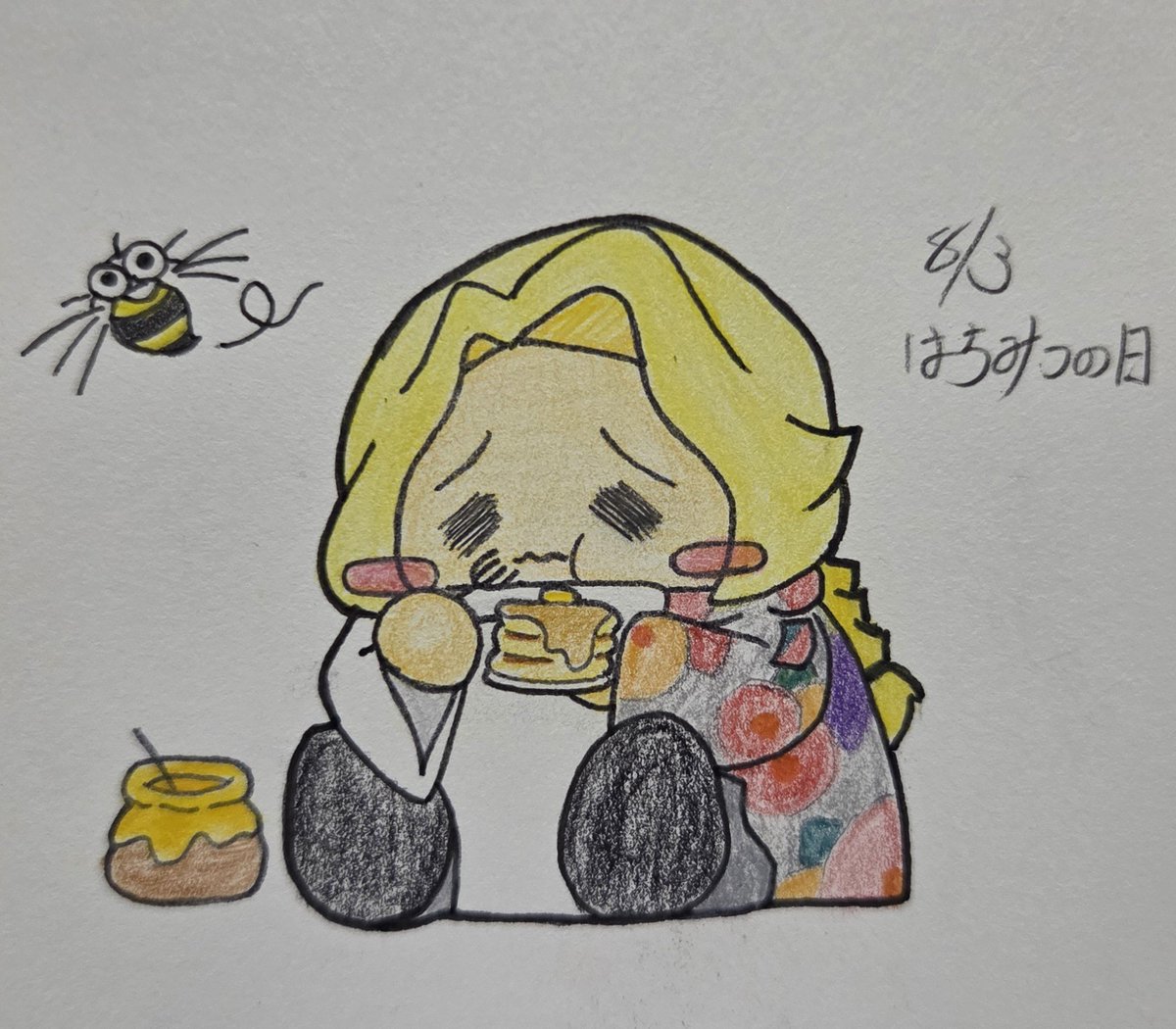 rkg7iy's tweet photo. (꜆*ˊᵕˋ)꜆[]ｽｯ…
はちみつの日ときいて！✨️🍯🐝
はちみつたっぷりホットケーキを食す！
以前描いたイラストの描き直し？差分みたいになっちゃった https://t.co/0GJleiHnaw