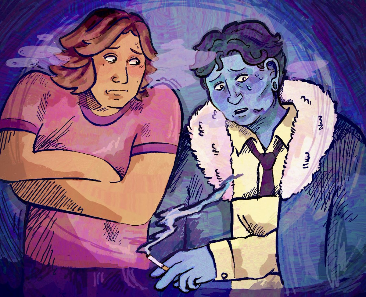saintlynik's tweet photo. On my office au slop again. coat guy with short hair and um. He’s low key crying and Daisuke is like “oh shit I gotta be cool about this” and gives him a jacket. amen brother #coatsuke ok yeah whatever. crawls back into my cave. https://t.co/KrsJMcNzzN