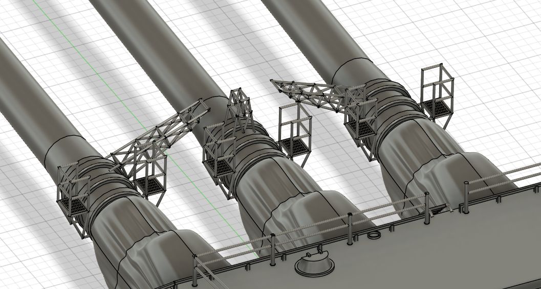 Amegraphy's tweet photo. 1/200・1/350 46cm三連装砲 製作⑪
砲身にある足場・作業場？みたいなのを取り付け！
過去に制作したポントスモデルの説明書などがあったので参考にしました https://t.co/TbnIGiwGRD