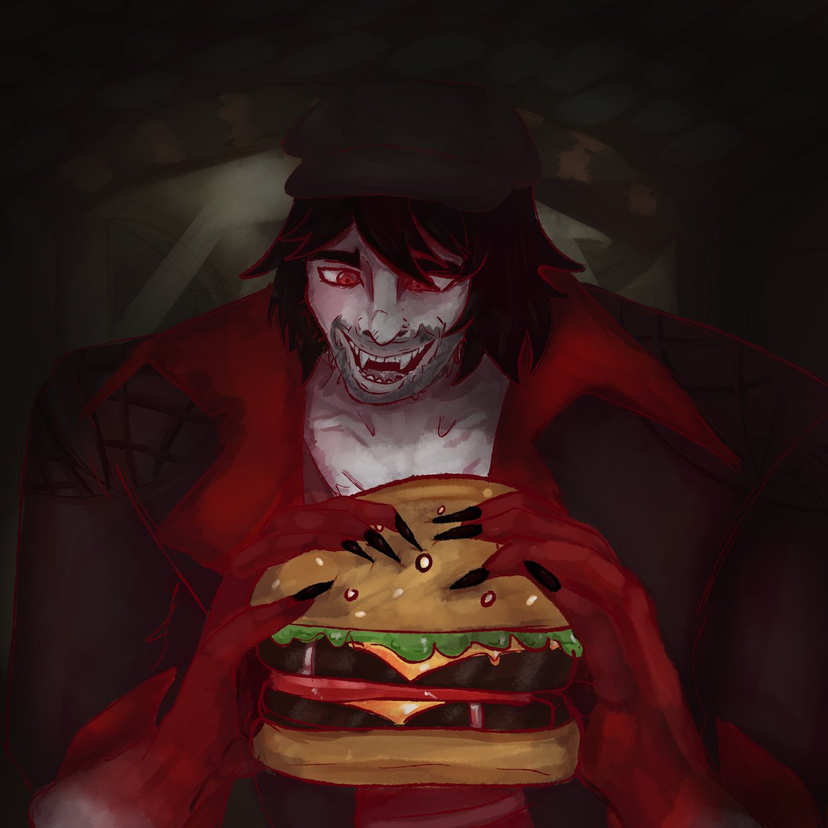LabxR4t's tweet photo. had a visage of Drifter #deadlock having a large burger. https://t.co/N834xYwwhK