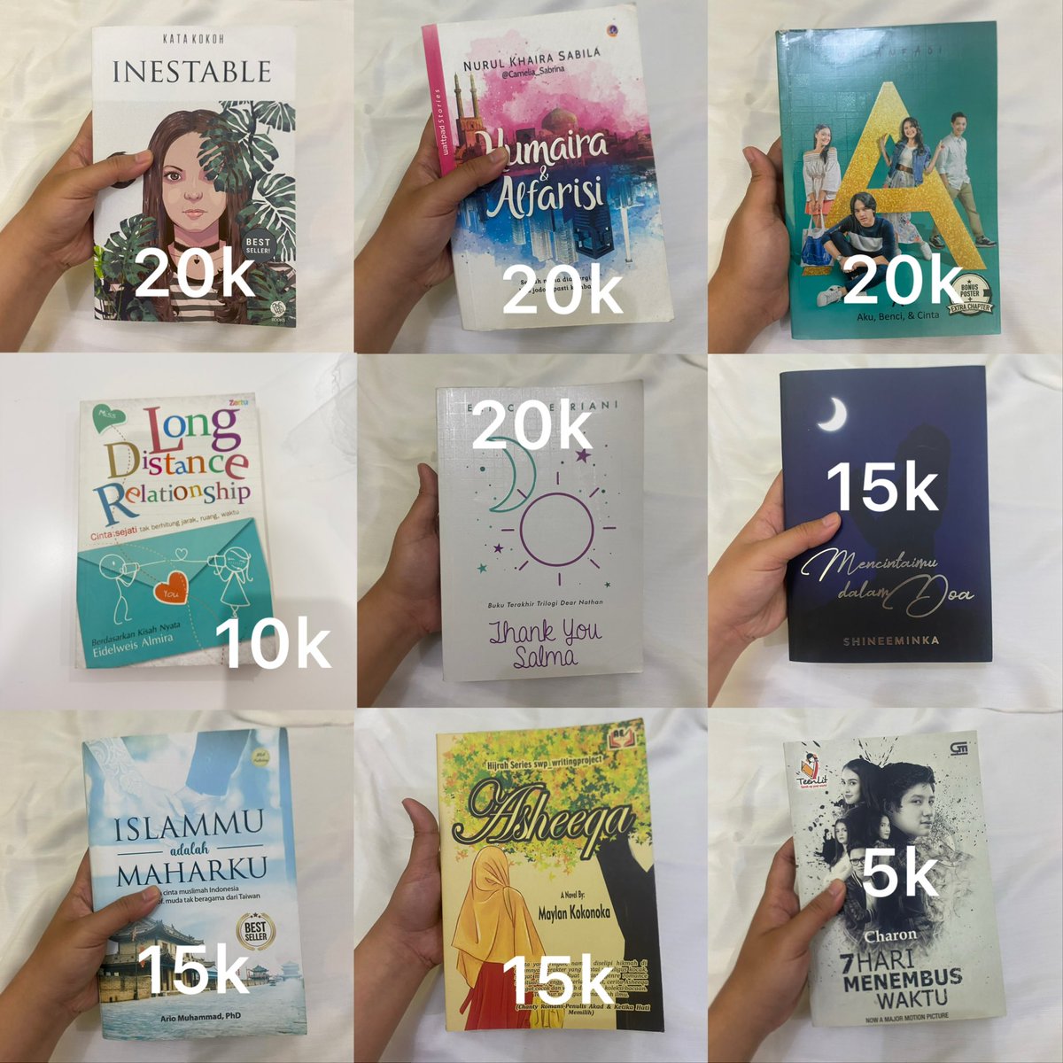 yihyoona's tweet photo. wts- want to sell

preloved novel wattpad, tereliye, dear nathan thank you salma, komik dsb

💰5k-135k
📍depok
✅harga include admpack
✅bisa keep event dp 50%
💌dm for order https://t.co/FFmwq5de2L
