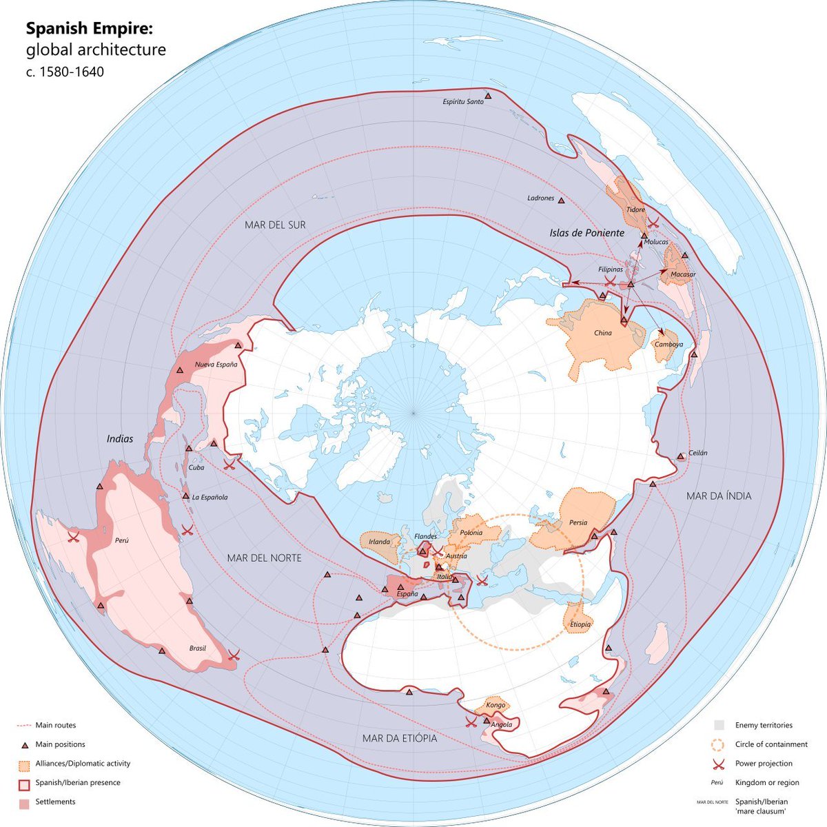 Clint_Davey1's tweet photo. Spanish and Portuguese architectural influence - from a polar view of the world: https://t.co/T3vhda3l55