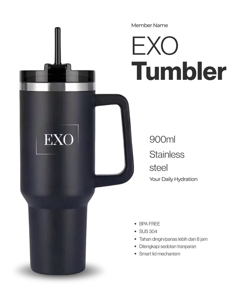 remfication_13's tweet photo. ✨ OPEN PO – EXO TUMBLER ✨

🤍 900ml | SUS304 Stainless Steel
🤍 BPA Free
🤍 Tahan panas/dingin hingga 8 jam
🤍 Smart lid &amp; sedotan

📅 Close PO tanggal 7 Agustus!
Jangan sampai ketinggalan, langsung order melalui kode qr yang tertera atau link di bawah ini yah! 🛒💙 https://t.co/tOYSp5eq1t