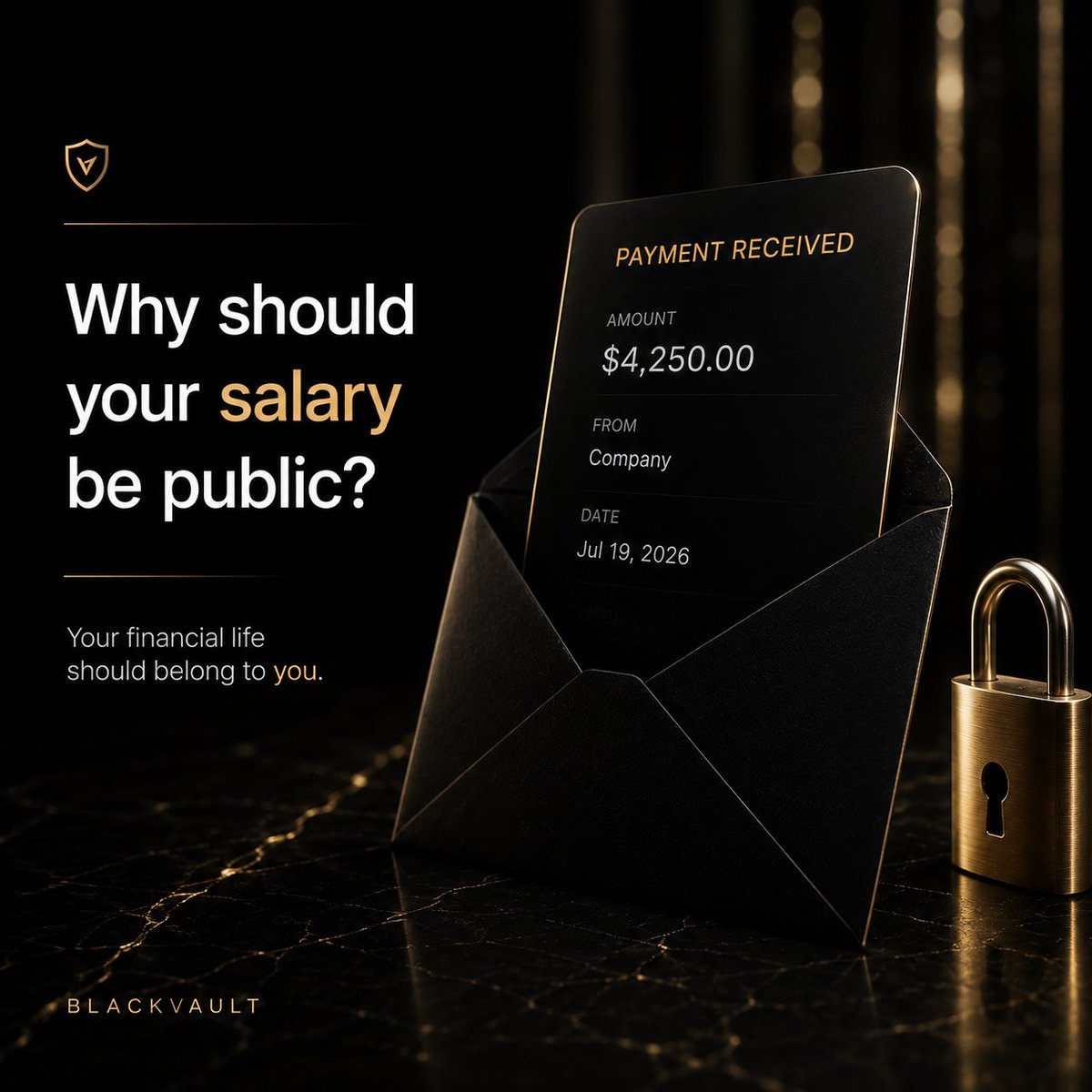 BlackVaultCore's tweet photo. Why should your salary be public?

Every on chain payment leaves a trail.
Who paid you. When. How much.
We believe your financial life should belong to you.

That's why we're building BlackVault.

https://t.co/XEQy0lNLrV https://t.co/mdWgWTPMoc