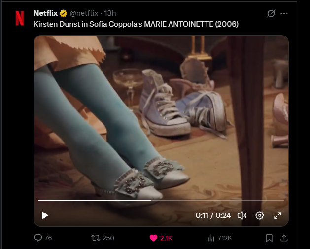 PabloMaquet's tweet photo. @netflix Oops! We forgot Kirsten Dunst's sneakers in the Antoinette's video edition. Or was it Sofia's choice? https://t.co/PnJPQRdE4l