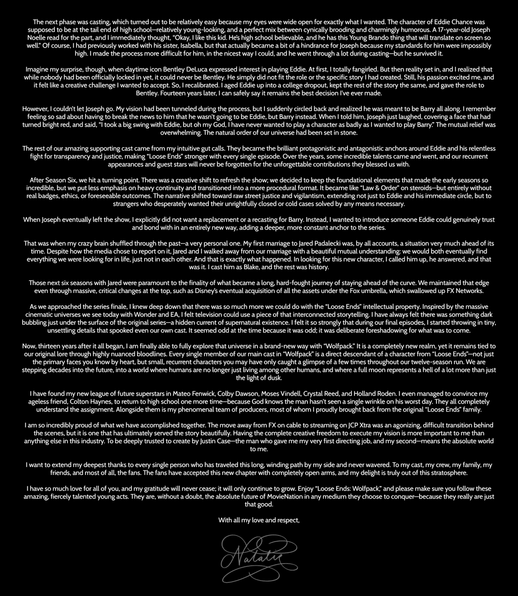 nattiewood's tweet photo. If you would be so kind to read my heartfelt thoughts from the very beginning, up to this very moment today. #LooseEnds #WolfpackJCPx 🩶 https://t.co/osYvnNomQF
