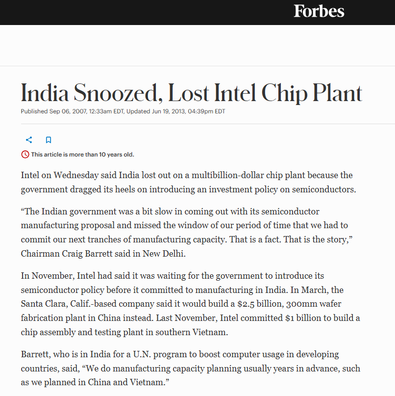 AbhishBanerj's tweet photo. Did you know?

In 2007, Intel wanted to start a chip plant in India

But UPA govt successfully prevented it

So Intel went to China &amp; Vietnam

This was the vision of Dr. Manmohan Singh

History will be kind to him. https://t.co/bMkEc6heeF