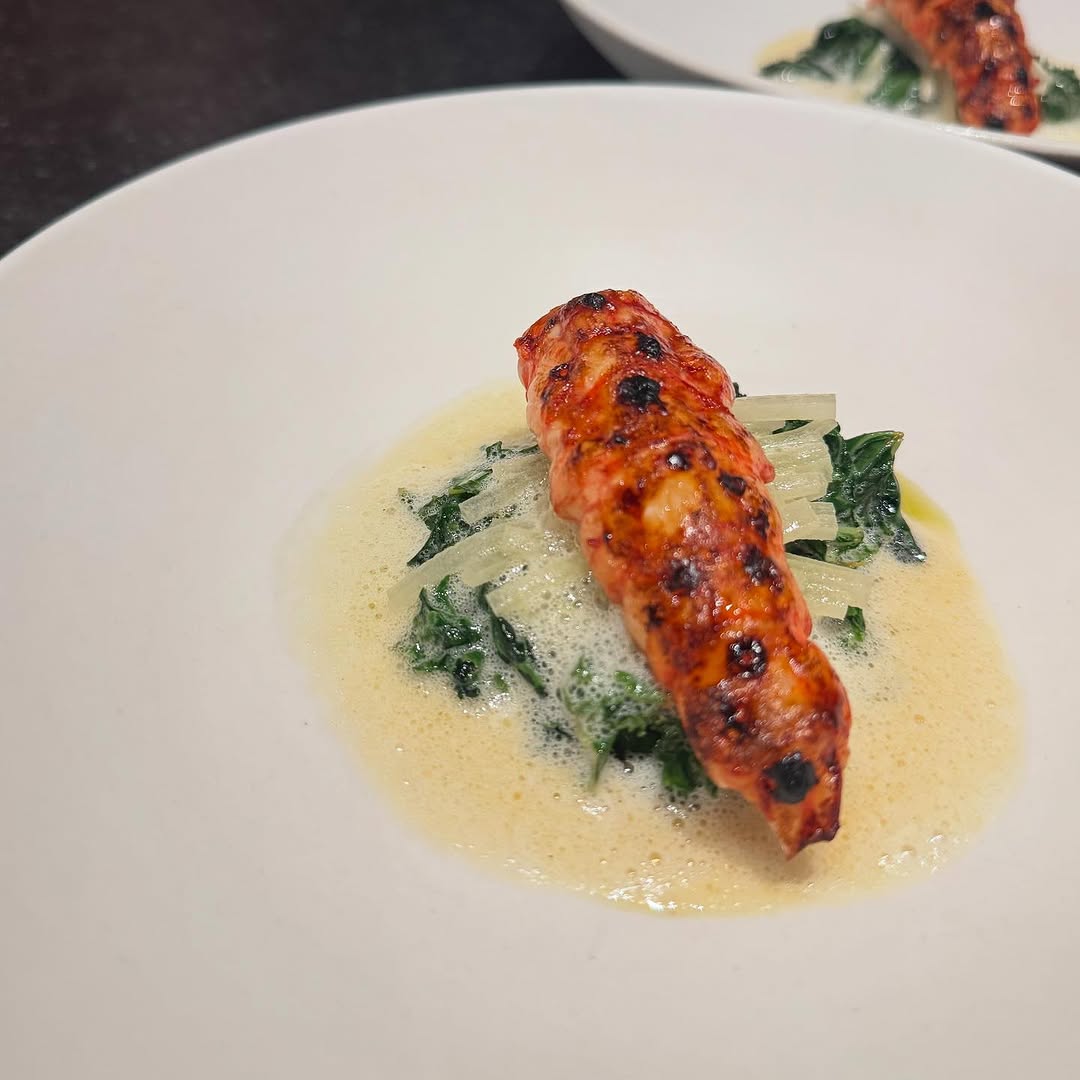 albertolandgr's tweet photo. langostine from  over embers, kale, shio kombu, jerez https://t.co/CdpEVGvTWZ