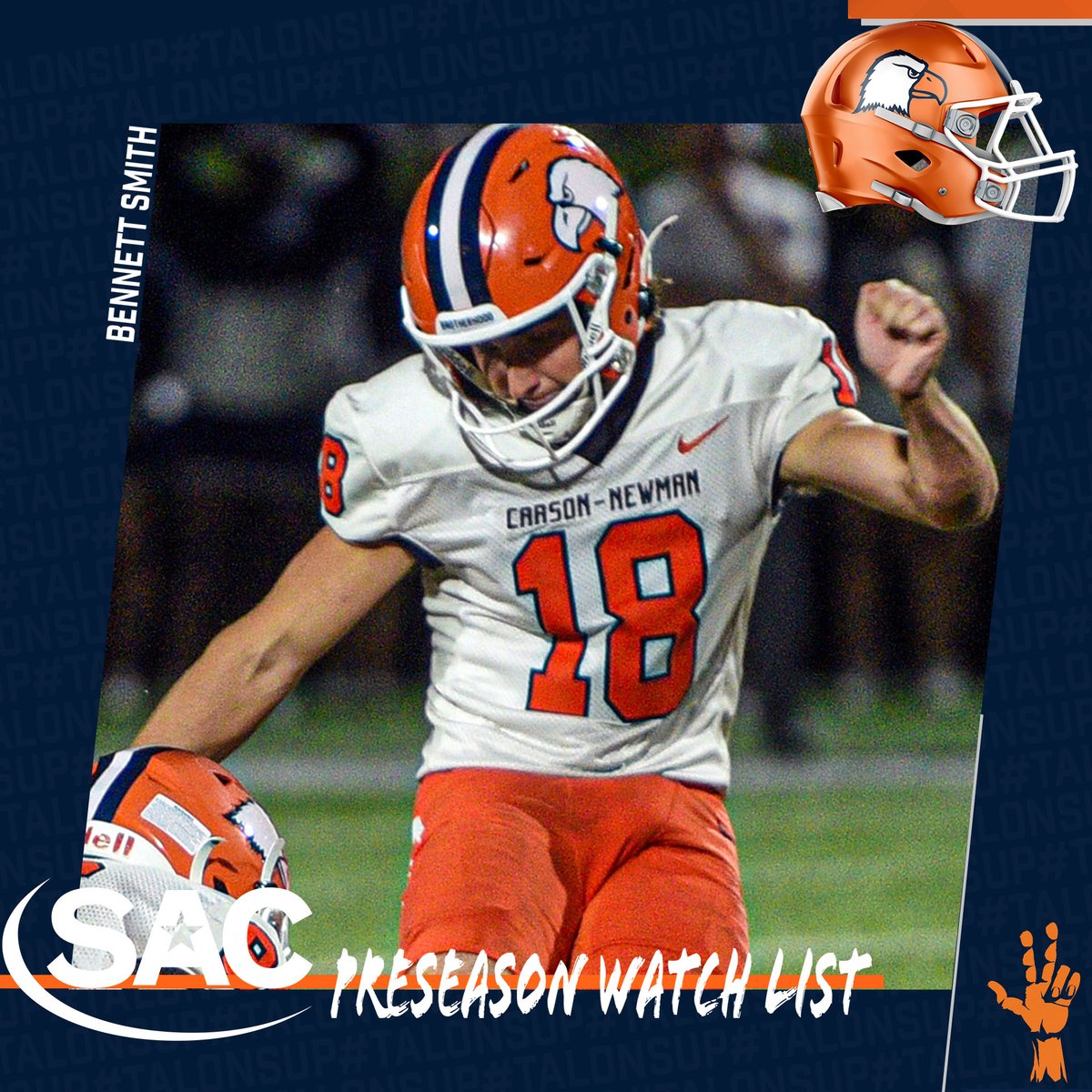 CN_Eagles's tweet photo. Two offensive players and one specialist have been named players to watch by the @SAC_Athletics 

👀 @Joshua_5_Adams 
👀 @JaydenW_58 
👀 @bennettcs04 

📋 https://t.co/dMRfcZmSQS

@cnfootball x #TalonsUp x #Brotherhood https://t.co/1atkMEojKx