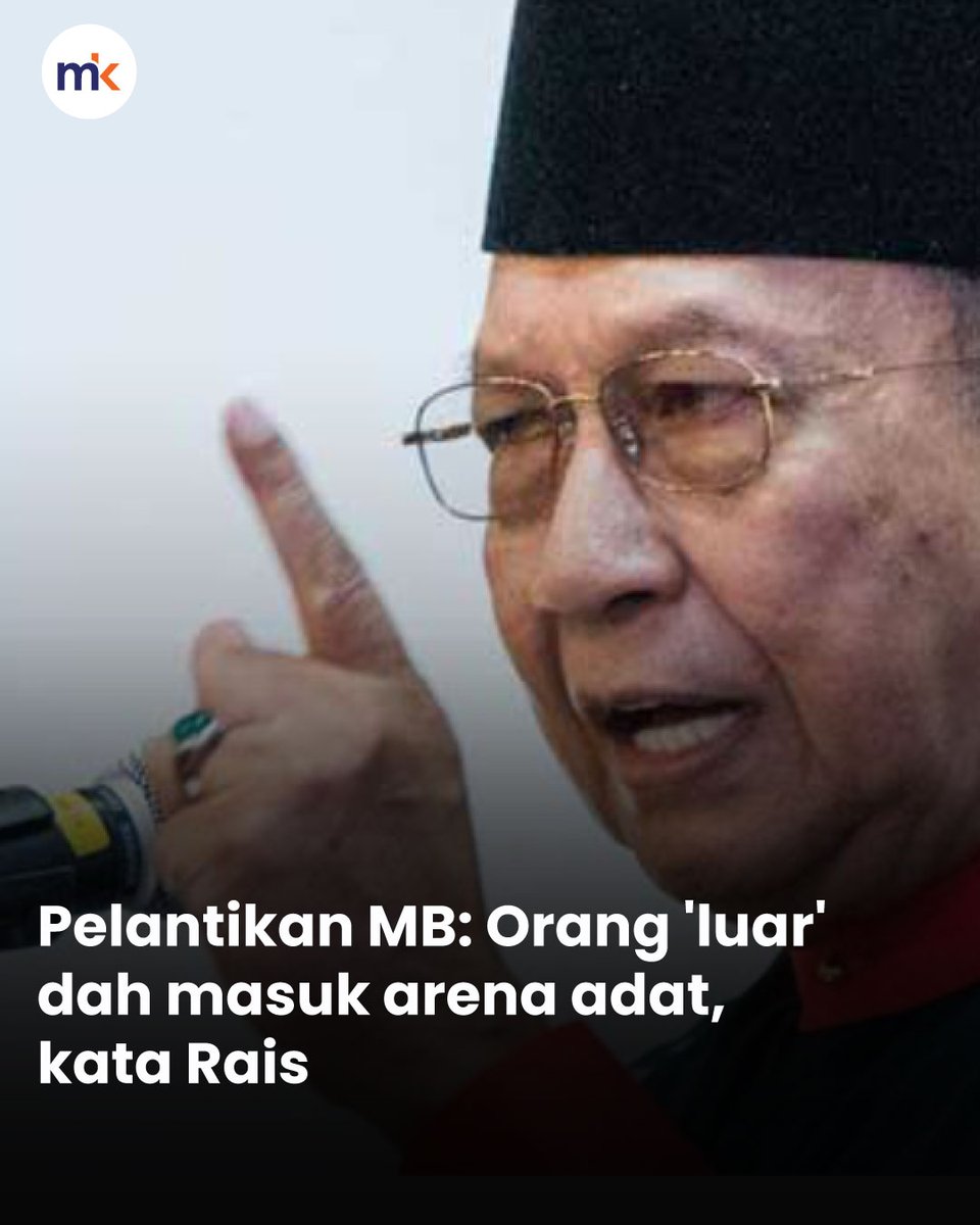 mkini_bm's tweet photo. Tidak lama selepas pelantikan menteri besar baru Negeri Sembilan selesai, sudah muncul semula bayang-bayang bahawa konflik di negeri itu belum boleh dianggap selesai sepenuhnya.

Malam tadi Pengerusi Wawasan Negeri Sembilan, Rais Yatim, muncul di dunia maya dan mempersoalkan urusan pelantikan berkenaan.

Dia yang juga bekas menteri kanan Umno melontarkan beberapa persoalan di sebalik pemilihan Adun Juasseh, Ismail Lasim, termasuk mendakwa wujudnya campur tangan dari “luar” dalam urusan adat dan perlembagaan Negeri Sembilan.

Menurut Rais, kedudukan yang dipersoalkan ialah pertemuan Presiden Umno, Ahmad Zahid Hamidi, menghadap Yang di-Pertuan Besar Negeri Sembilan Tuanku Muhriz Tuanku Munawir sebelum itu dan ia tidak diperincikan kepada media.

Berita penuh: https://t.co/KzWGgTH7bl