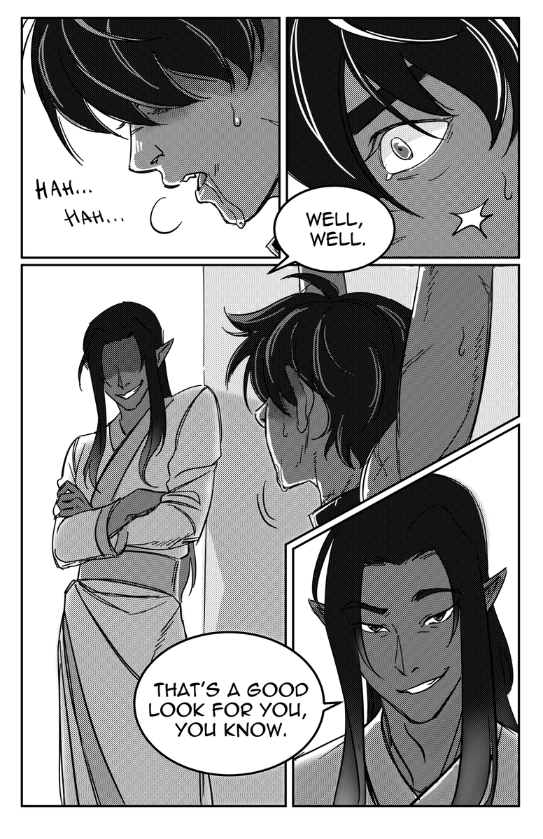CaimVi's tweet photo. Testing some options for the comic I'm planning... I did up this earlier solid fill/gradients version with limited color accents that (is overworked) looks nice digitally but doesn't print well, so now I'm trying out tones... it's hard working with such limitations, but I wanna-! https://t.co/EUdgXGb30j