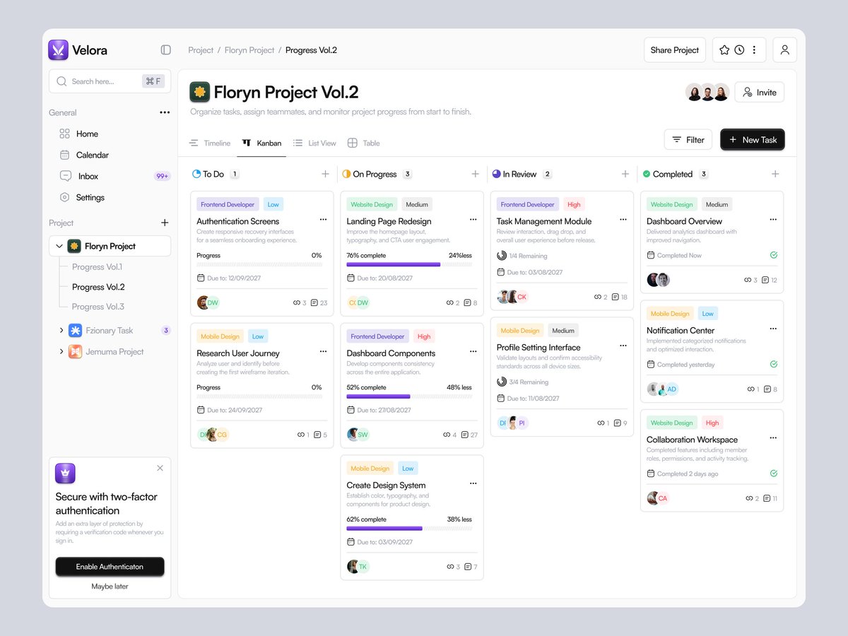 XoraaStudio's tweet photo. A modern task management dashboard designed to help teams plan smarter, collaborate better, and deliver projects faster—all within one intuitive workspace.

What do you think?

#startu #saas #uiux #dashboard #webdesign #figma #taskmanagement #ProductDesign #designinspiration https://t.co/ETVecQJc8C