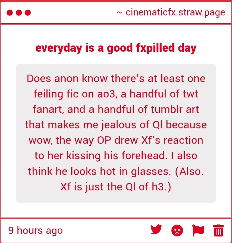sowdesuka's tweet photo. @ feiling anon
WAIT THEYRE WHAAATTTTTT okay personally i never seen them, i think i used the wrong ship tag? 😭 i will look for it again (i only looked in cn socmeds so far...)
and i agree glasses xf is everything #HotNerd
with xf being more lawful than the other two, maybe? https://t.co/fF6gRHLbW2