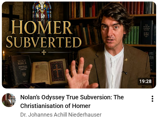 CDMorlock's tweet photo. Nolan, in keeping with the MI6 tradition of trickle down truths, sublated Homer's tale into a Christian eschatology.  In doing so they made the story better than the original- kind of like Villeneuve's Dune (yes it's better than Herbet in most respects).  

The only good western art left is about the west ending.  Everything made sense in Odysseus except he sailed in the wrong direction at the end.  If Nolan had the balls to change it so he sailed east then they would have drone striked him.
