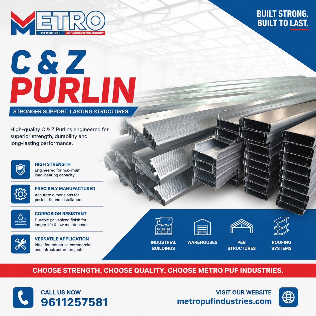 metro_puf's tweet photo. Build Strong. Build Smart.
Metro Puf Industries C & Z Purlins deliver exceptional strength, durability, and precision for every industrial project.
📞 +91 9611257581
🌐 https://t.co/cOcBMzeF5x
#MetroPufIndustries #CZPurlin #PEB #SteelStructure #IndustrialBuildings #Warehouse https://t.co/y4Bl7Dlu9y
