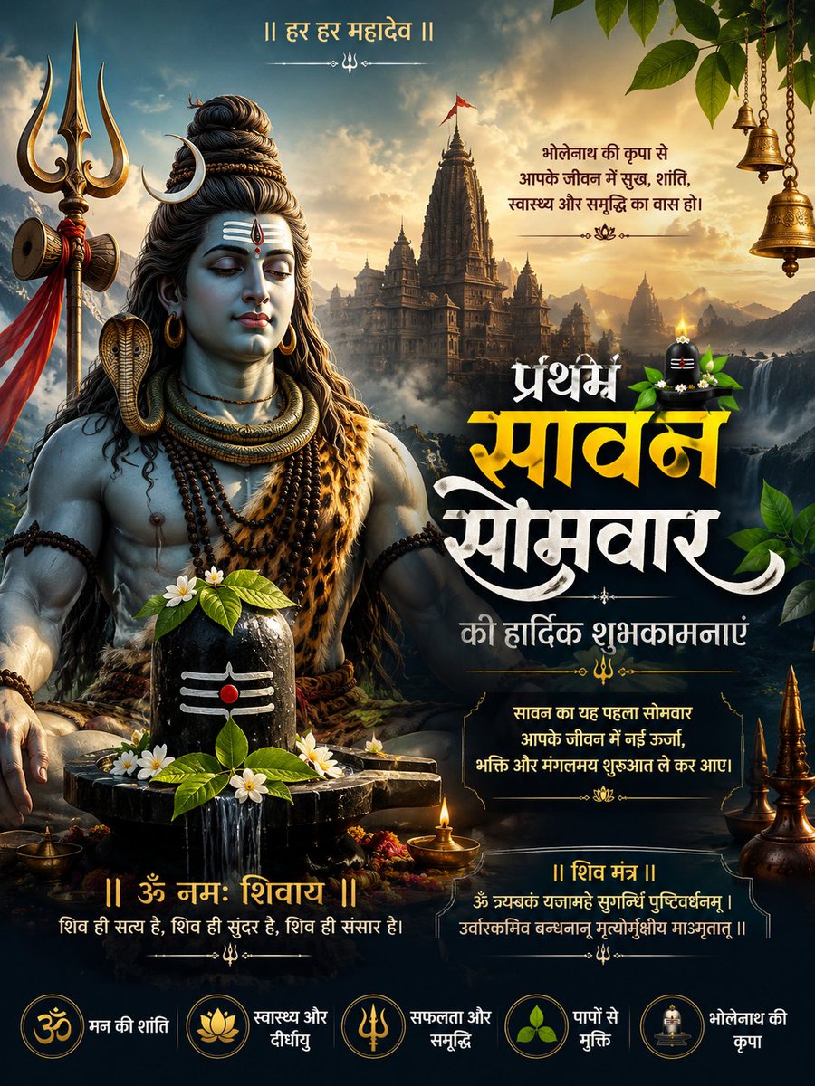 InduSanatoni's tweet photo. सावन का पवित्र महीना भक्ति, आस्था और महादेव की अनंत कृपा के साथ शुरू होता है। भोलेनाथ आपके रास्ते की हर बाधा को दूर करें और आपके परिवार को अच्छे स्वास्थ्य और खुशियों का आशीर्वाद दें।

सावन के #प्रथम_सोमवार की शुभकामनाएं!
#सावन  #हर_हर_महादेव #godmorning‌monday https://t.co/gseePGVQli