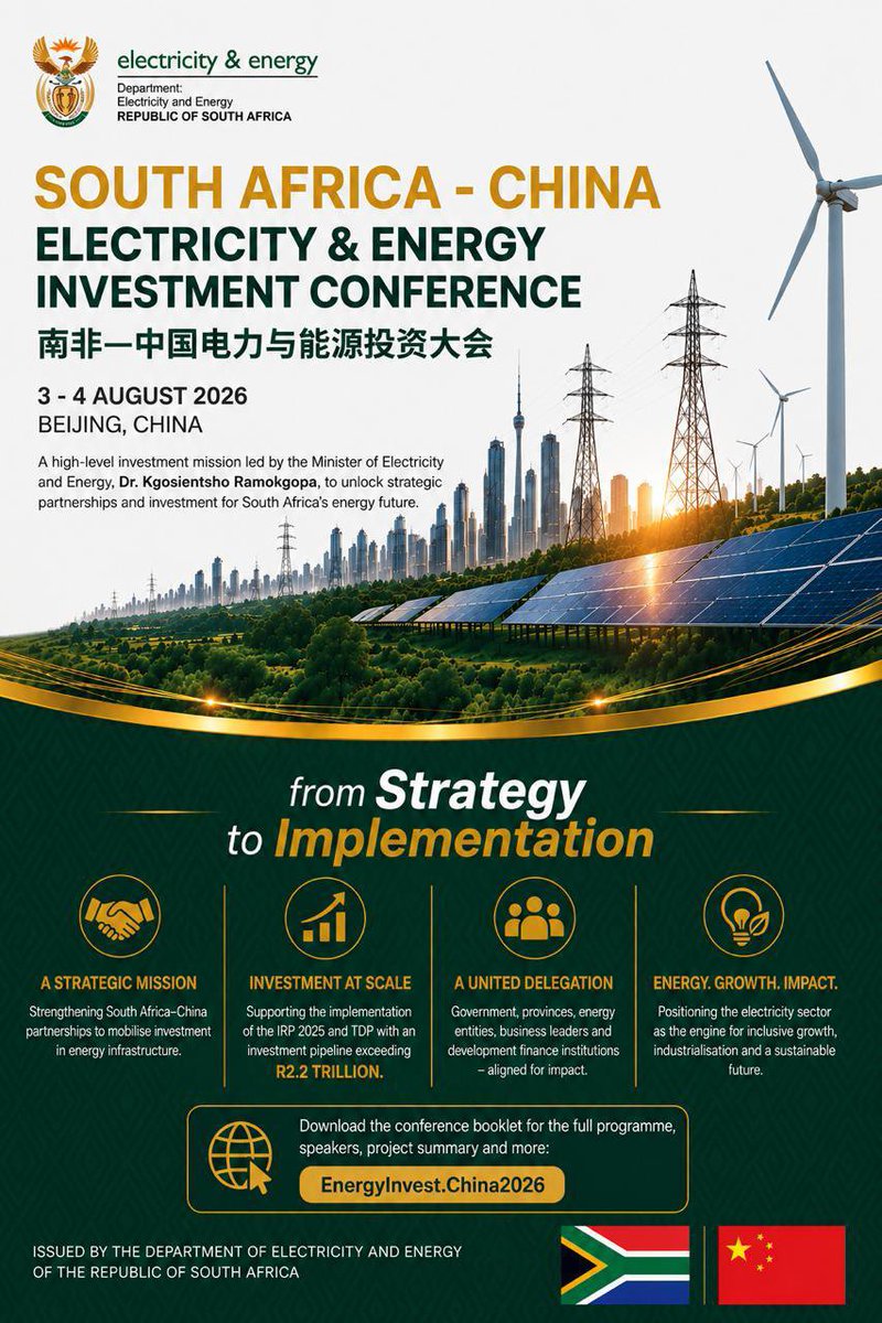 GovernmentZA's tweet photo. South Africa unlocks strategic partnership and investment for South Africa's energy future. #SAinChina #BetterAfricaBetterWorld #InvestSA https://t.co/3XDtEWLCaW