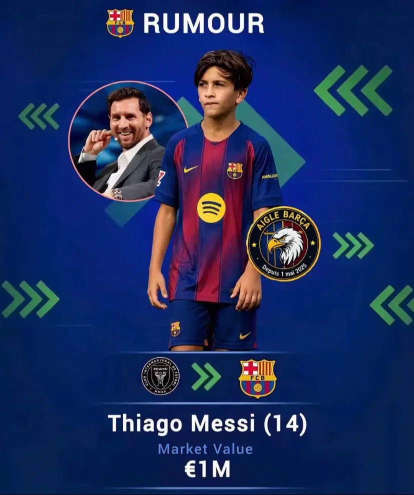 fcb_elias1's tweet photo. According to Lionel Messi, his son Thiago Messi will celebrate his 14th birthday in November in Barcelona. 

After his birthday, he will officially start his football journey with FC Barcelona's U-14 youth team.💙❤️ https://t.co/3NGzQhuVkX