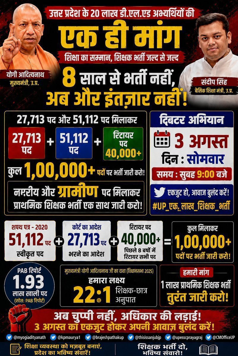 mad67848's tweet photo. 8 साल का इंतज़ार अब बहुत हुआ।
एक लाख शिक्षक भर्ती जारी करो, युवाओं को उनका अधिकार दो! ✊
#UP_एक_लाख_शिक्षक_भर्ती
#UP_एक_लाख_शिक्षक_भर्ती https://t.co/ogP7sW5jEM