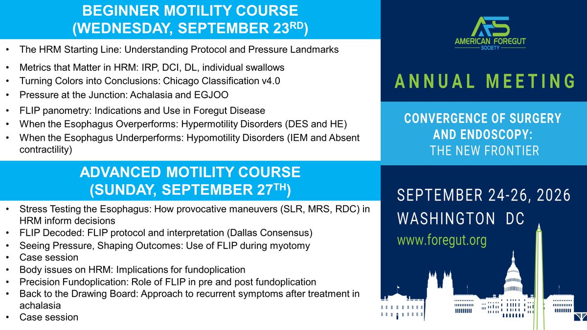 anh_nguyenMD's tweet photo. The AFS annual meeting has motility courses for foregut fans of all levels this year...check out the agenda and our all star lineup of speakers below!  #AFS2026 @ForegutSociety 
https://t.co/Rg8vlOH3im https://t.co/WKbKJFliZe