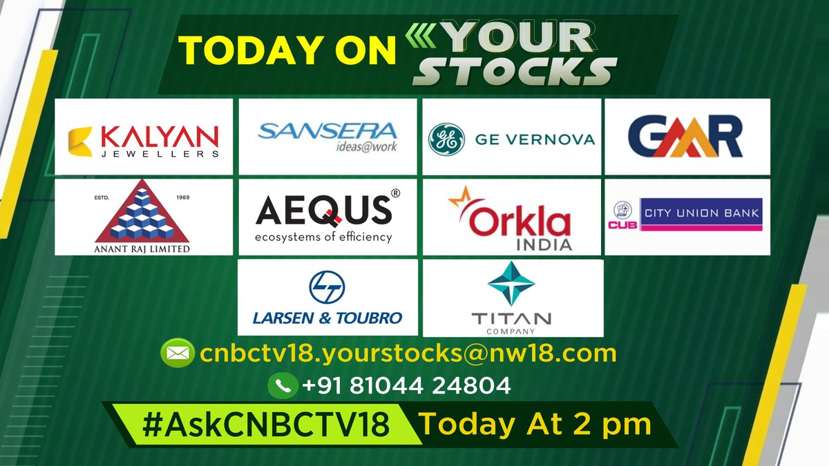 CNBCTV18Live's tweet photo. #CNBCTV18Market | #Stocks on your mind?
Tune in to Your Stocks at 2 PM on CNBC-TV18 as experts answer your market queries Live.
#DalalStreet #StockTalk #CNBCTV18 #CNBCTV18Market @vinnii_motiwala @Arundathi_Ram https://t.co/uF4XGPBlHt