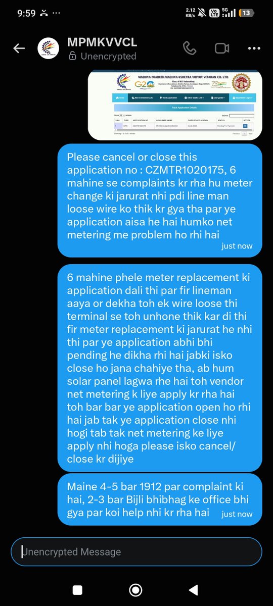 Akashah2306's tweet photo. @mpczDiscom @mpczGwaliorOnM @MpczBhopalCgm @181cmhelpline please application no- CZMTR1020175 ko close kriye , IVRS - N2951000275, 6 mahine se pareshan hu koi bhi help nhi kr rha hai 1912 par bhi nhi, bijli bhibhag k office me bhi nhi https://t.co/82DU0UFRhb