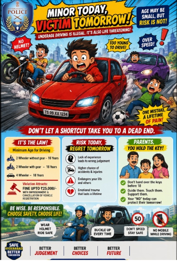hydcitypolice's tweet photo. No License. No Experience. No Excuse.
Underage Driving Costs Lives. https://t.co/falI1tseDn