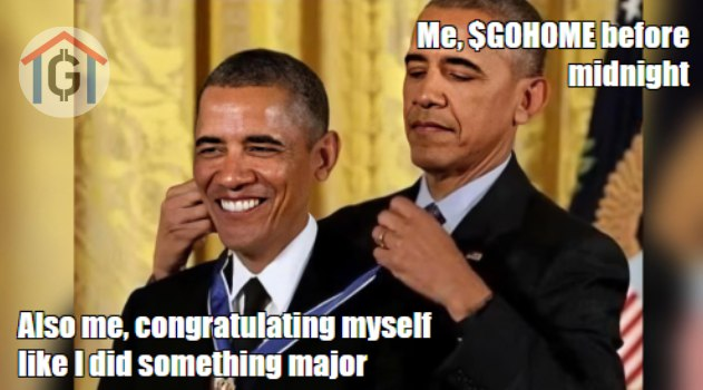 GoHome_Token's tweet photo. Me, $GOHOME  before midnight        

also me, congratulating myself like i did something major https://t.co/WW7KV1u2K9