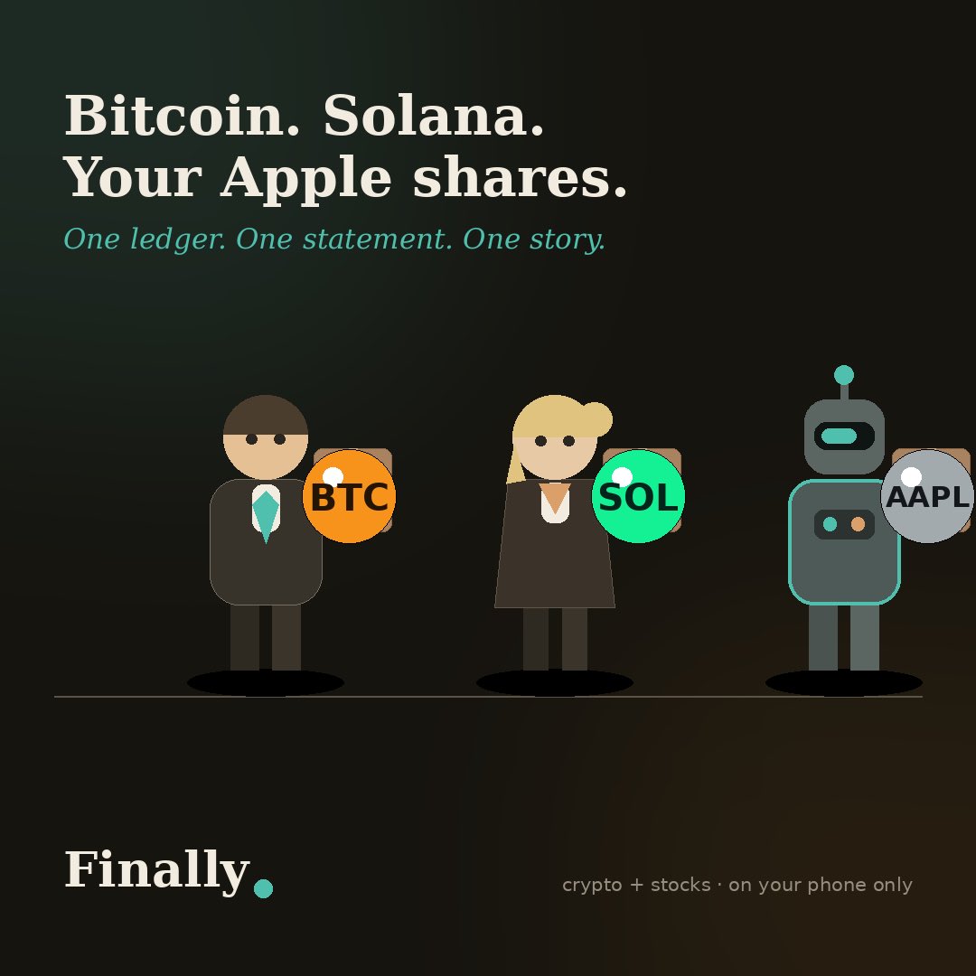 Finallyfiapp's tweet photo. Built in $Sol and $Btc the grind is real. Tokenized stocks everything all in one place ! #Finally #crypto #stocks #ct #btc #eth #sol #base https://t.co/zr8mUyKYe7