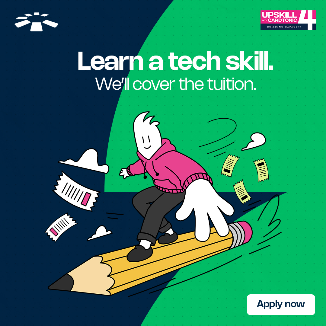 cardtonic's tweet photo. Upskill by Cardtonic is back and this time, we’re sponsoring 20 tech newbies from Nigeria and Ghana to study at AltSchool Africa.