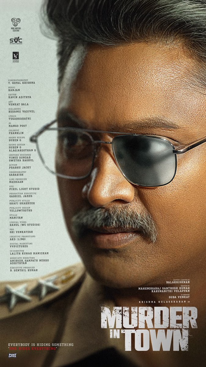 cinemapluz11's tweet photo. An engaging murder mystery that keeps you guessing till the very end!

@Actor_Krishna‘s 25th Film, Murder in Town!

Written & Directed by @DirBalakrishnan 

Produced by: @manu_manthra #SriVishnuCreations @Yathrapictures

@thebindumadhavi @Bala_actor @VaibhavMuruges1 #Pandiarajan #ChinniJayanth #IMVijayan #Saravanan #Gajaraj @krishdayal17 #Tharshika #Nynika #Ranjan @Gopal_dop @KavinCuts @Artdir_Venkat @SVynod #SwethaRaghul @murugan_vadivel #Yugabharathi #PrabhuJacky #Sabarish @Mangopostworks @pxllight_studio @valentino_suren @senthilkum34688 #Nadhaan (12thirtyfour Studios) #SayujMani @yellowtooths #Vimal #ShafiShakkeer @WCStudiosOffl @ProSrivenkatesh @LinqMarqet #vvpictures 

#KK25 #MIT #Krishna #MurderInTown