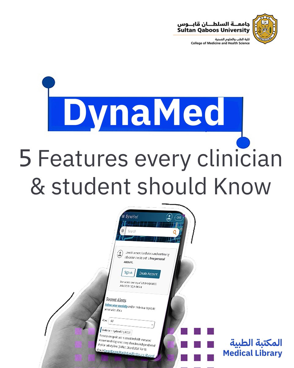 medicine_squ's tweet photo. 5 Features every clinician & student should Know ✨️ 📲
#DynaMed
#medical_library #databases https://t.co/xHY4SUPr2b